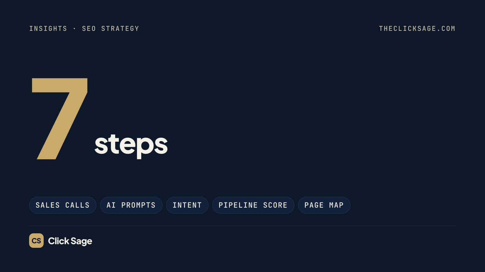 Click Sage cover: 7 steps, covering sales calls, AI prompts, intent, pipeline score and the page map.